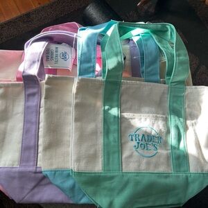 Trader Joe's Pastel Canvas Tote Bag - Mint & Cream